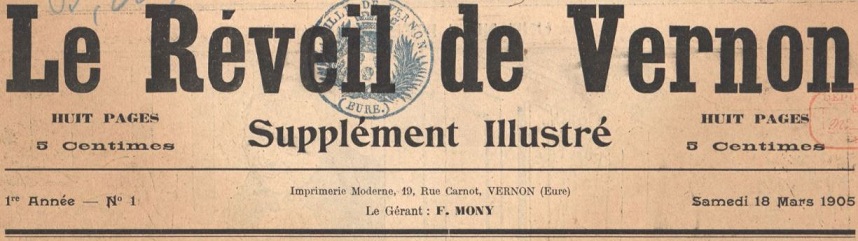 Photo (BnF / Gallica) de : Le Réveil de Vernon. Supplément illustré. Vernon, 1905-[1907 ?]. ISSN 2272-4346.