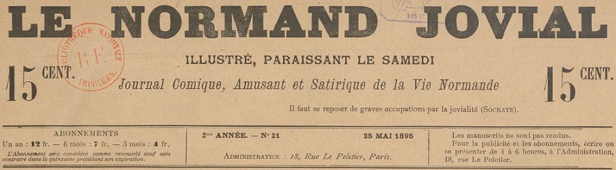 Photo (BnF / Gallica) de : Le Normand jovial. Paris, [1895 ?]. ISSN 2132-9389.