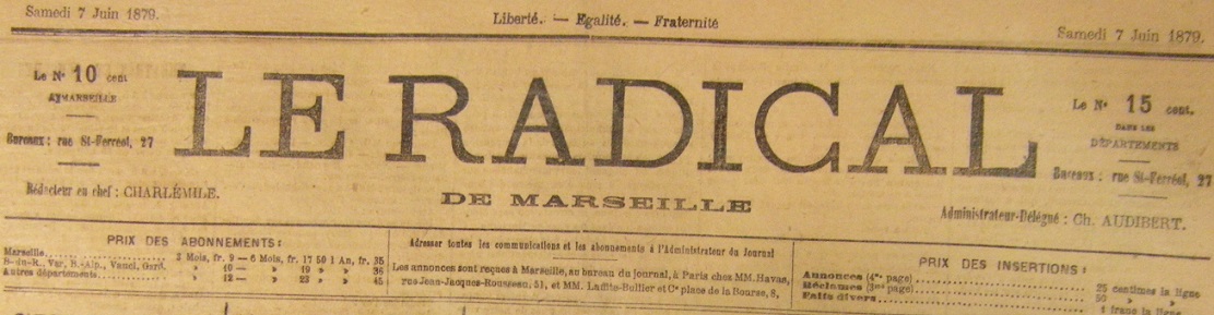Photo (BnF / Gallica) de : Le Radical de Marseille. Marseille, 1879-1944. ISSN 2021-1724.