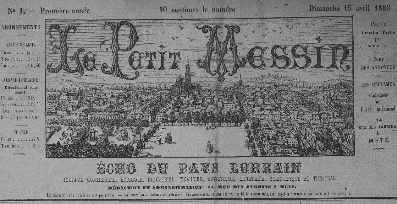 Photo (Metz. Bibliothèques-médiathèques) de : Le Petit Messin. Metz, 1883-1884. ISSN 1160-4166.