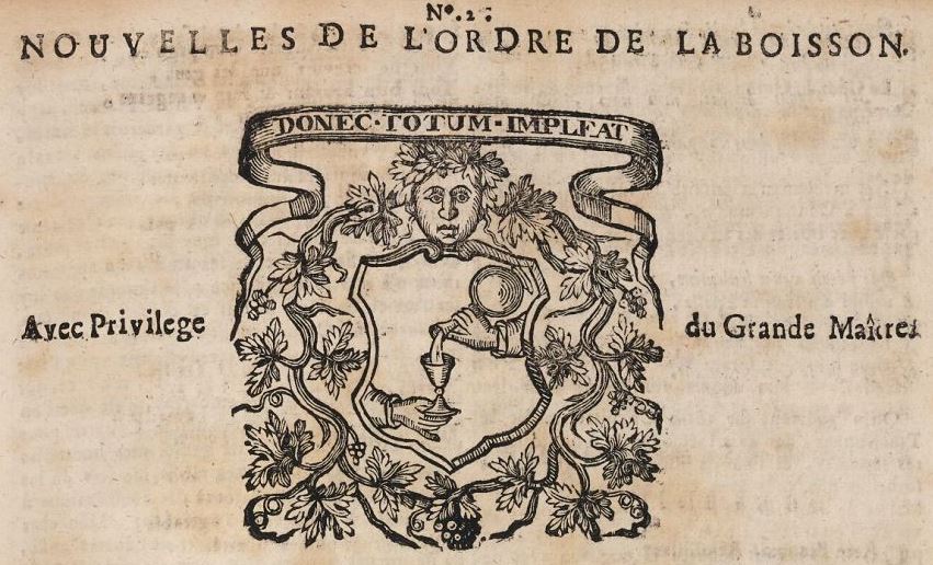 Photo (BnF / Gallica) de : Nouvelles de l'Ordre de la Boisson. [Avignon] : impr. de F. Museau Cramoisi, 1703-[1709?]. ISSN 2133-0751.