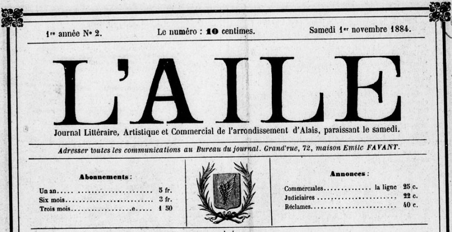 Photo (BnF / Gallica) de : L'Aile. Alais, 1884. ISSN 2120-4977.