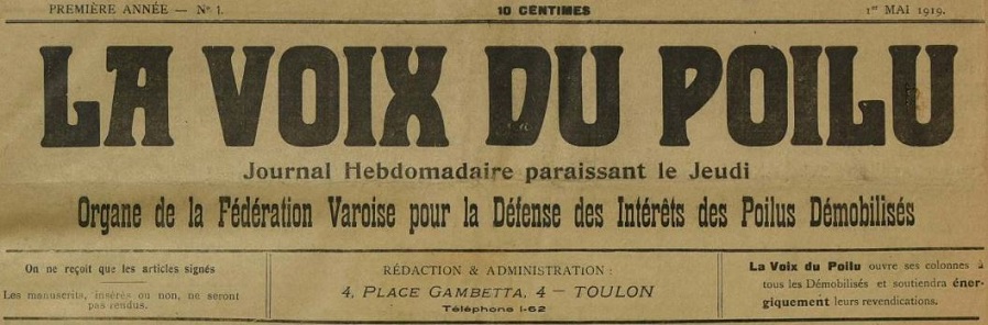 Photo (Var. Archives départementales) de : La Voix du poilu. Toulon, 1919-1920. ISSN 2140-2787.