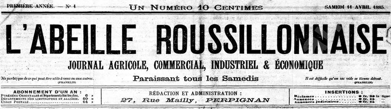 Photo (Médiathèque (Perpignan)) de : L'Abeille roussillonnaise. Perpignan, 1885-1887. ISSN 2120-0742.