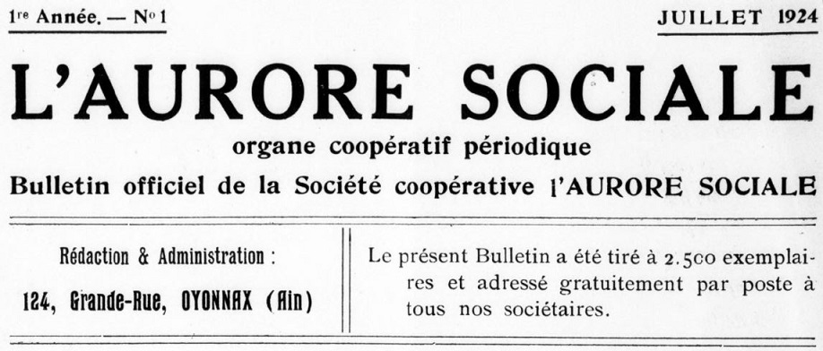 Photo (BnF / Gallica) de : L'Aurore sociale. Oyonnax, 1924-1925. ISSN 2121-1515.