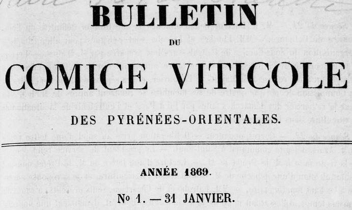 Photo (Médiathèque (Perpignan)) de : Bulletin du Comice viticole des Pyrénées-Orientales. Perpignan, 1868-[1882 ?]. ISSN 2122-8310.