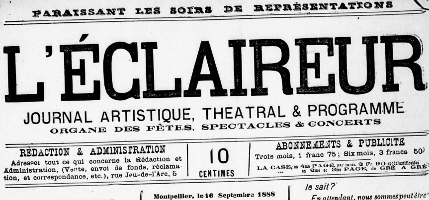 Photo (BnF / Gallica) de : L'Éclaireur. Montpellier, [1888 ?]. ISSN 2126-8843.
