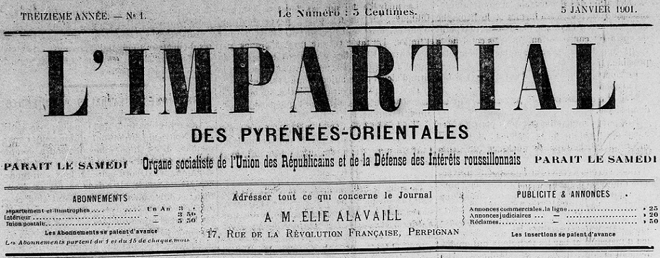 Photo (Médiathèque (Perpignan)) de : L'Impartial des Pyrénées-Orientales. Perpignan, 1889-[1903 ?]. ISSN 2129-352X.