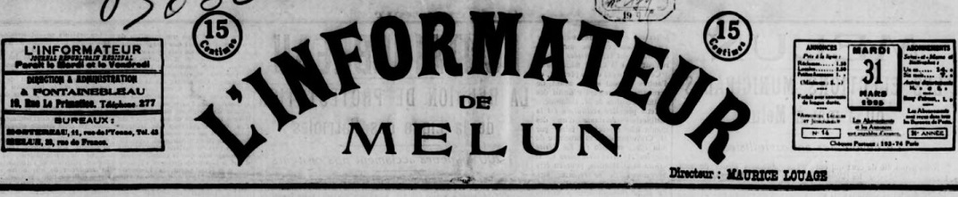Photo (BnF / Gallica) de : L'Informateur de Melun. Fontainebleau, 1925-1927. ISSN 2129-8661.