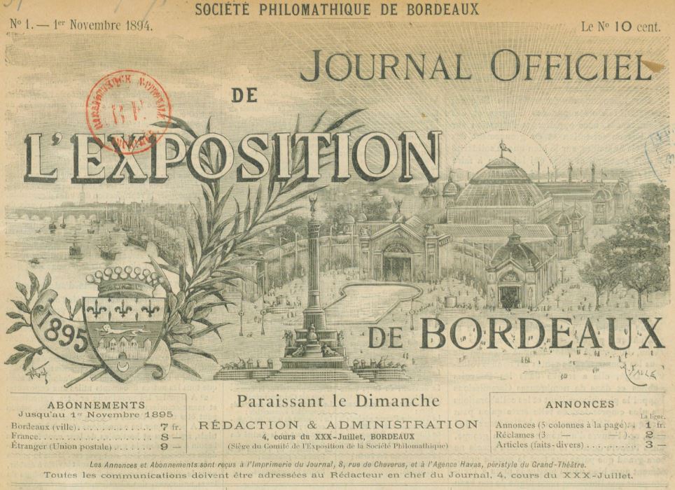Photo (BnF / Gallica) de : Journal officiel de l'Exposition de Bordeaux. Bordeaux, 1894-1895. ISSN 2130-9868.