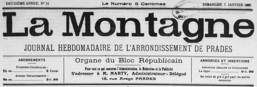 Photo (Médiathèque (Perpignan)) de : La Montagne. Prades, 1905-1914. ISSN 2132-5391.