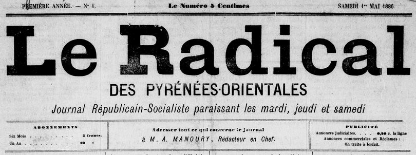 Photo (Médiathèque (Perpignan)) de : Le Radical des Pyrénées-Orientales. Perpignan, 1886-1887. ISSN 2135-8478.