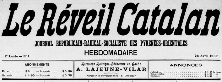 Photo (Médiathèque (Perpignan)) de : Le Réveil catalan. Perpignan, 1907. ISSN 2136-6926.
