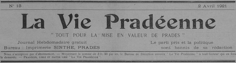 Photo (Occitanie) de : La Vie pradéenne. Prades, 1921-1922. ISSN 2139-9883.
