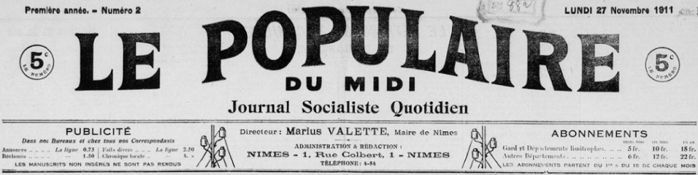 Photo (BnF / Gallica) de : Le Populaire du Midi. Nîmes, 1911-1914. ISSN 2135-1406.