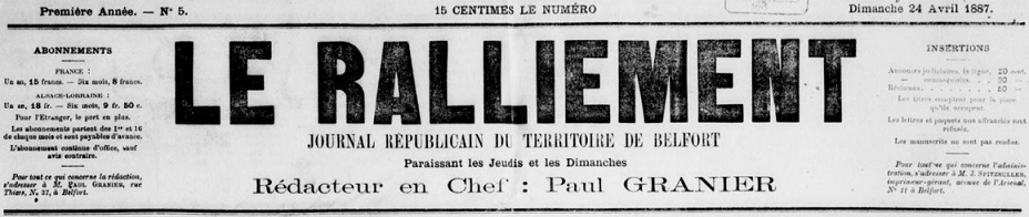 Photo (BnF / Gallica) de : Le Ralliement. Belfort, 1887-1908. ISSN 2135-9016.