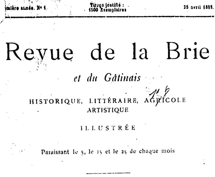 Photo (BnF / Gallica) de : Revue de la Brie et du Gâtinais. Paris, 1888-[18..?]. ISSN 2494-6303.