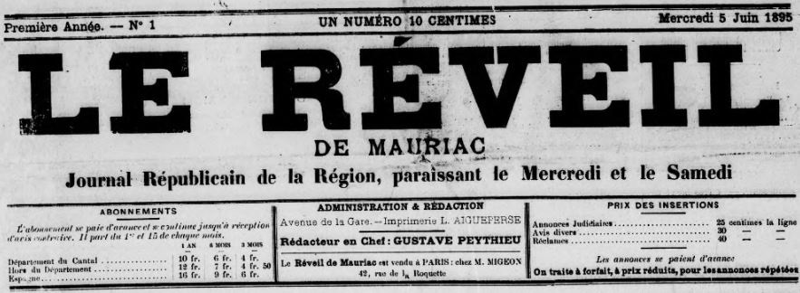 Photo (BnF / Gallica) de : Le Réveil de Mauriac. Mauriac, 1895-1907. ISSN 1148-4772.