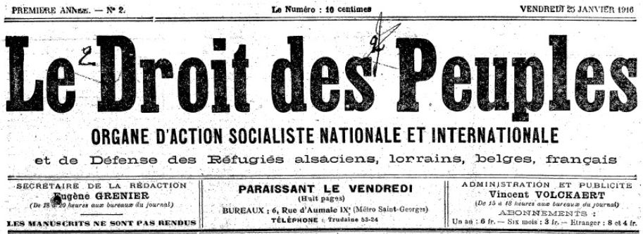 Photo (BnF / Gallica) de : Le Droit des peuples. Paris, 1918. ISSN 2113-6009.