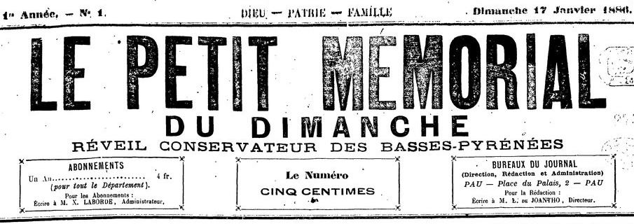 Photo (BnF / Gallica) de : Le Petit mémorial du dimanche. Pau, 1886-1887. ISSN 2017-8999.