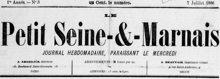 Photo (BnF / Gallica) de : Le Petit Seine-et-Marnais. Paris, 1886. ISSN 2134-4701.