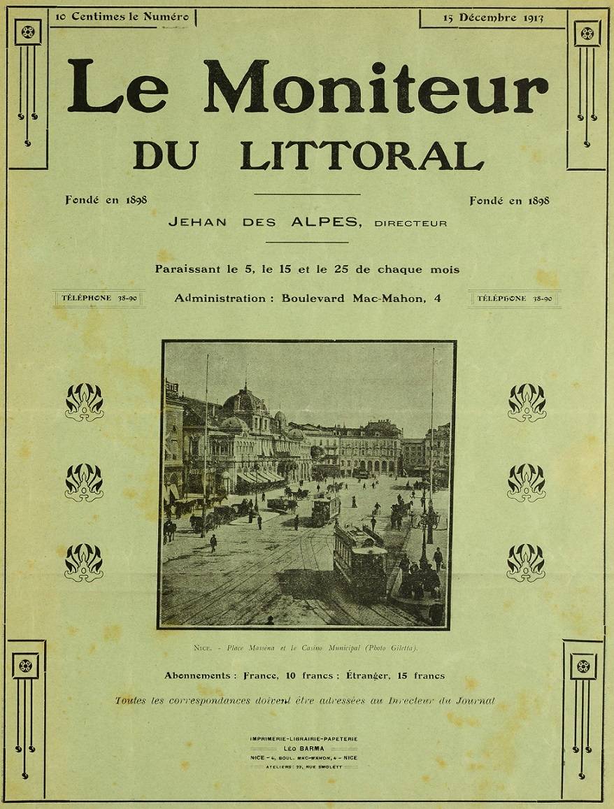 Photo (Bibliothèque municipale (Grasse, Alpes-Maritimes)) de : Le Moniteur du littoral. Nice, 1899-[1914 ?]. ISSN 2132-4786.