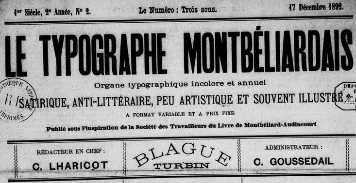 Photo (BnF / Gallica) de : Le Typographe montbéliardais. [Montbéliard], [1891 ?-1892 ?]. ISSN 2680-302X.