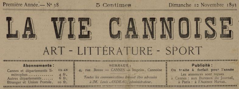 Photo (Cannes (Alpes-Maritimes). Archives municipales) de : La Vie cannoise. Cannes, 1893-1895. ISSN 2139-9212.