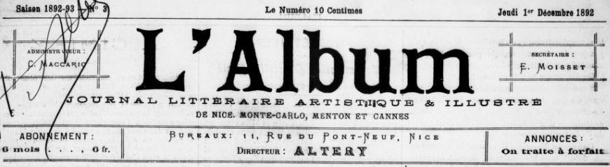 Photo (BnF / Gallica) de : L'Album. Nice, 1892-[1893 ?]. ISSN 2120-5418.