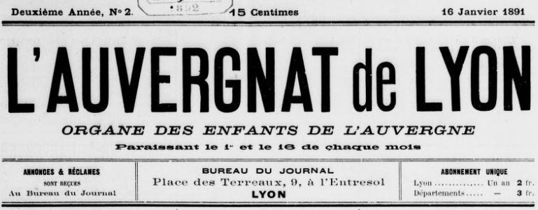 Photo (BnF / Gallica) de : L'Auvergnat de Lyon. Lyon, 1891-[1898 ?]. ISSN 2121-1671.