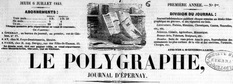 Photo (Bibliothèque municipale (Épernay, Marne)) de : Le Polygraphe. Épernay, 1843-[1845 ?]. ISSN 2135-1090.