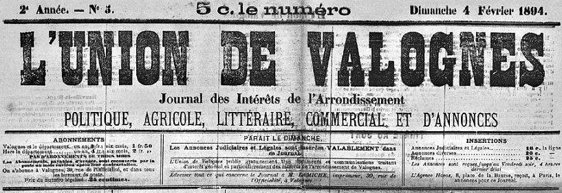 Photo (Médiathèque Julien de Laillier (Valognes, Manche)) de : Union de Valognes. Valognes, 1893-[1944 ?]. ISSN 2139-332X.