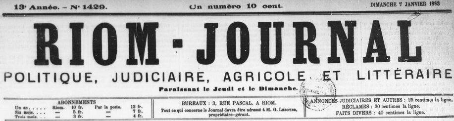 Photo (BnF / Gallica) de : Riom-journal. Riom, 1870-1904. ISSN 2137-5496.