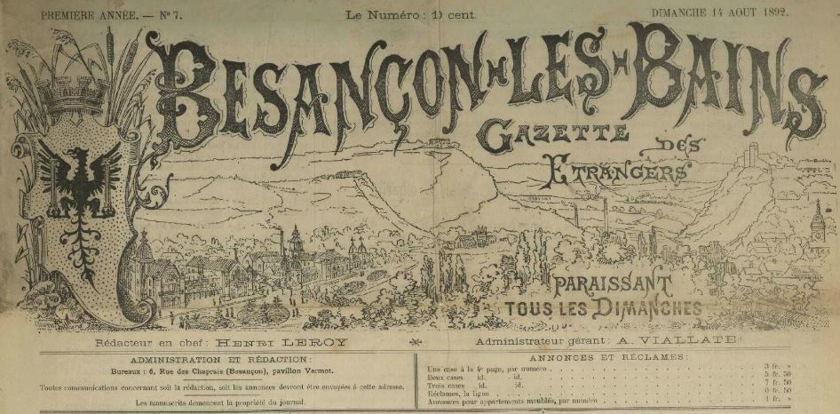 Photo (Bibliothèque municipale (Besançon)) de : Besançon-les-Bains. Besançon, 1892-1894. ISSN 2121-9281.