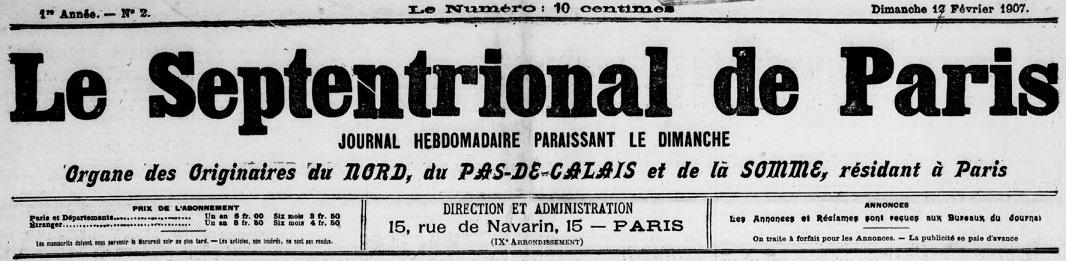 Photo (BnF / Gallica) de : Le Septentrional de Paris. Paris, 1907-[1913 ?]. ISSN 2727-5701.