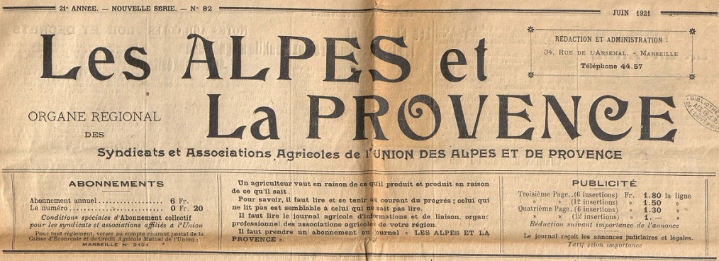 Photo (Aix-Marseille université) de : Les Alpes et la Provence. Marseille : Union des Alpes et de la Provence, 1921-1944. ISSN 1153-9372.