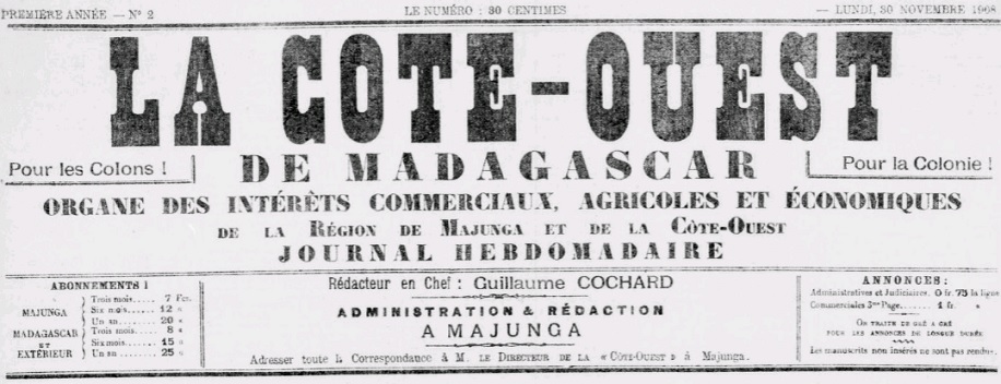 Photo (BnF / Gallica) de : La Côte Ouest de Madagascar. Majunga, 1908-[1909 ?]. ISSN 2741-1729.