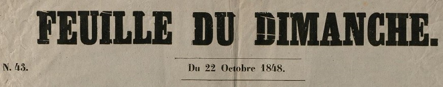 Photo (Bibliothèque municipale (Bordeaux)) de : Feuille du dimanche. Bordeaux, [1817 ?-1881 ?]. ISSN 2127-9926.