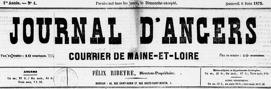 Photo (BnF / Gallica) de : Journal d'Angers. Angers, 1872-1874. ISSN 2130-1727.