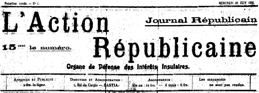 Photo (Archives de la Collectivité de Corse – Pumonti) de : L'Action républicaine. Bastia, 1924. ISSN 2120-1706.