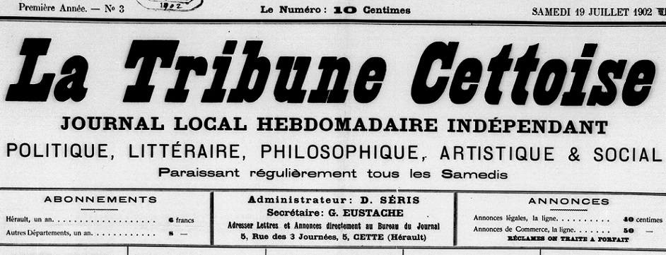 Photo (BnF / Gallica) de : La Tribune cettoise. Cette, 1902-1903. ISSN 2139-0401.