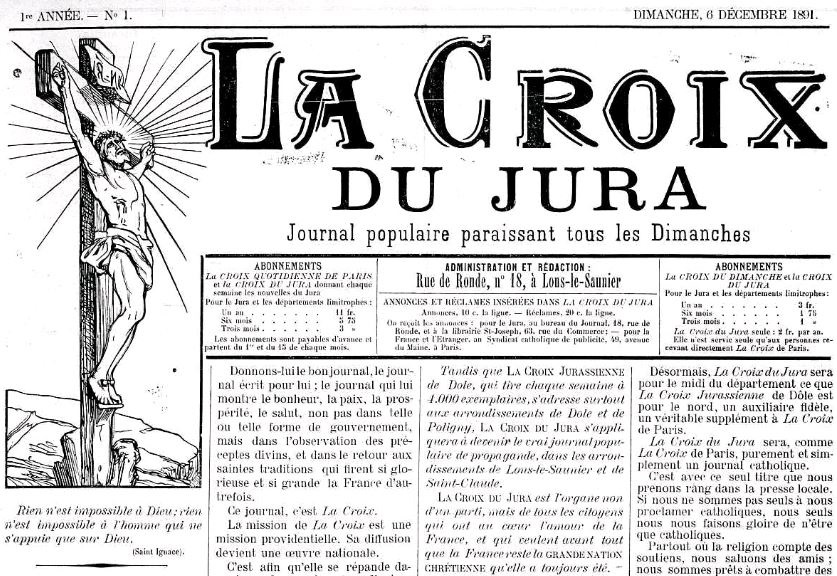 Photo (Jura. Archives départementales) de : La Croix du Jura. Lons-le-Saunier, 1891-1944. ISSN 1248-4121.