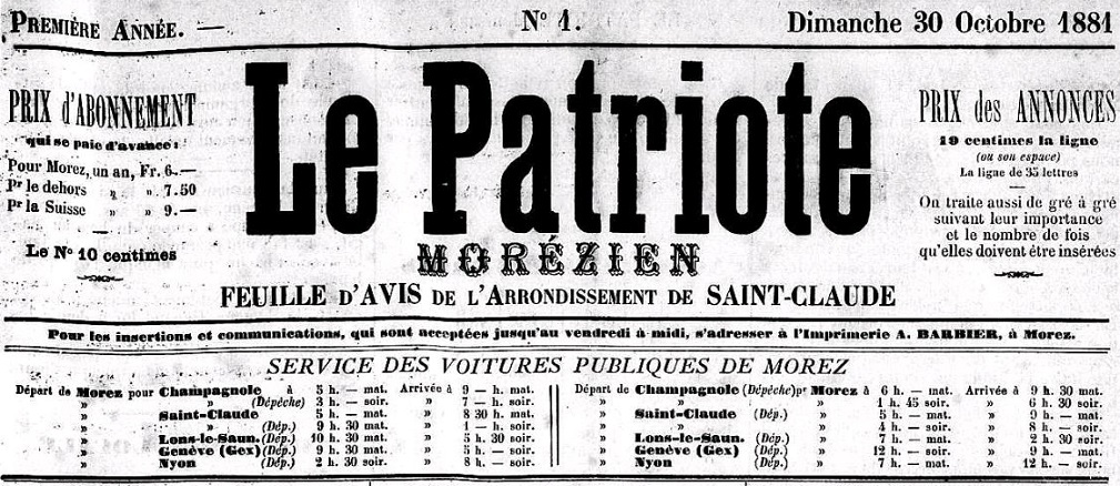 Photo (Jura. Archives départementales) de : Le Patriote morézien. Morez, 1881-1944. ISSN 2024-8210.