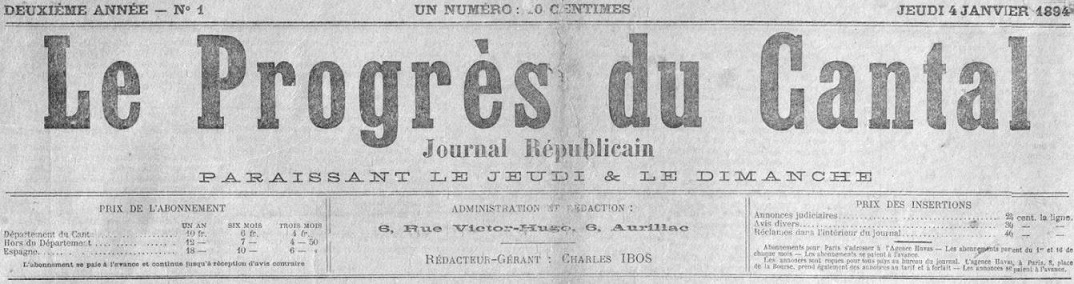 Photo (Cantal. Archives départementales) de : Le Progrès du Cantal. Aurillac, 1893-1944. ISSN 2135-4472.