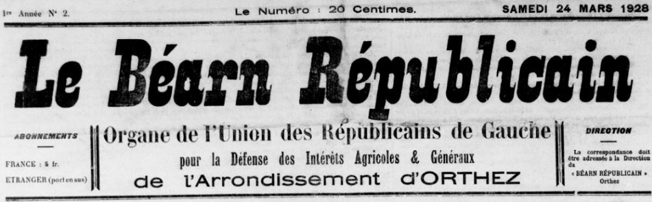 Photo (BnF / Gallica) de : Le Béarn républicain. Orthez, 1928-1936. ISSN 0982-1198.
