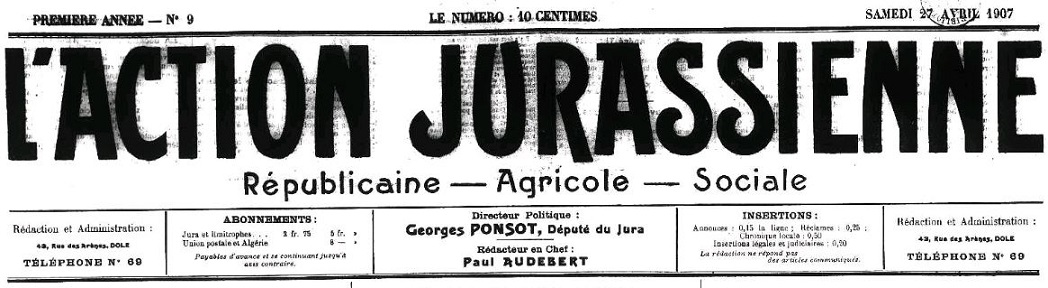Photo (Jura. Archives départementales) de : L'Action jurassienne. Dole, 1907-1944. ISSN 1153-7922.