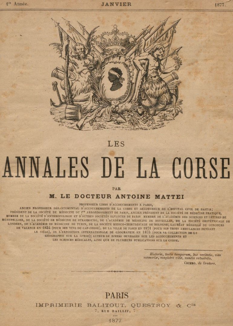 Photo (Université de Corse (1975-....)) de : Les Annales de la Corse. Paris : Bureau des Annales de la Corse, 1877-1879. ISSN 2015-7533.