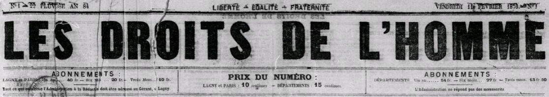 Photo (BnF / Gallica) de : Les Droits de l'homme. Lagny, 1876-1878. ISSN 2126-0117.