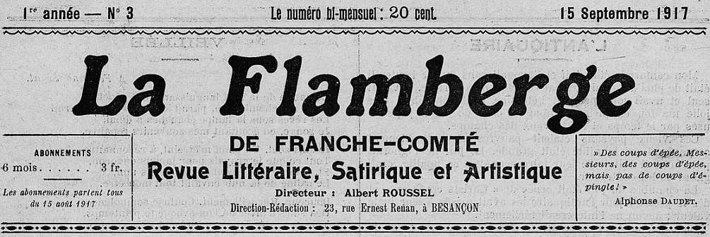 Photo (Bibliothèque municipale (Besançon)) de : La Flamberge de Franche-Comté. Besançon, 1917-[1919 ?]. ISSN 2016-9574.