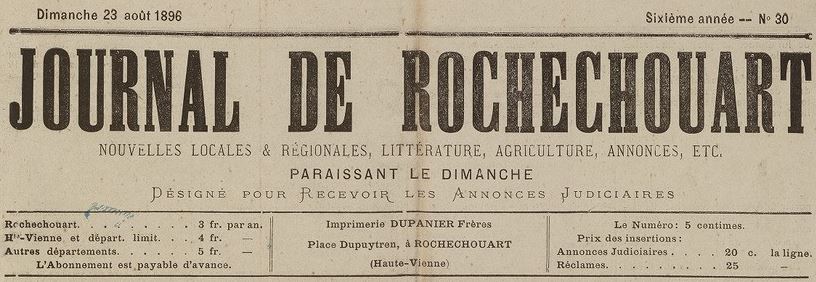Photo (BnF / Gallica) de : Journal de Rochechouart. Rochechouart, 1896-1923. ISSN 2130-5870.